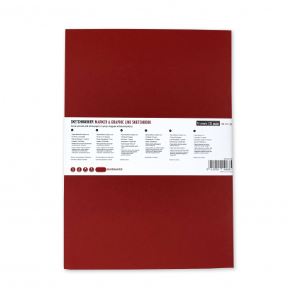 Скетчбук "Marker&Graphic line" 180г/м2, 17х25см, 16л мягкая обложка, цвет красный